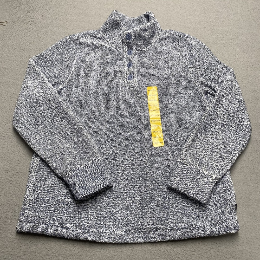 Eddie Bauer Sweater Womens‎ Medium Blue Fleece Mock Neck Button Pullover Soft